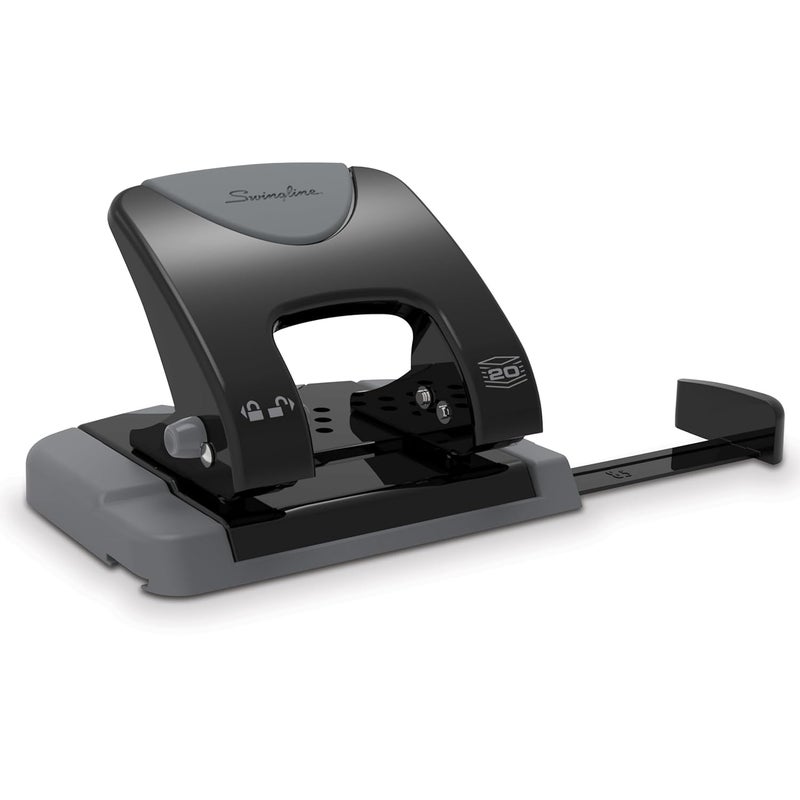 Swing Line 2 Hole Punch, 20 Sheet Capacity Hole Puncher, Paper Punch, SmartTouch Low Effort Comfort Handle, Alignment Guide, Black & Gray (74135) - Image 1